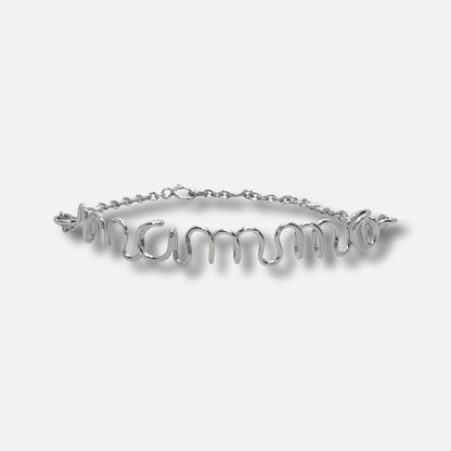 Bracciale a catenina con la scritta mamma in corsivo, in argento 925 — Trame gioielli