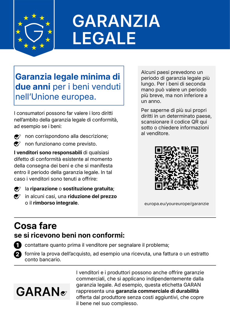 Avviso armonizzato UE sulla garanzia legale di conformità.